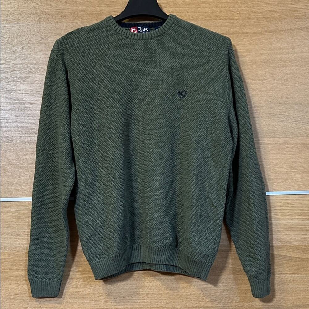 CHAPS men’s Sz Large Forest Green cable knit cotton Crewneck Sweater